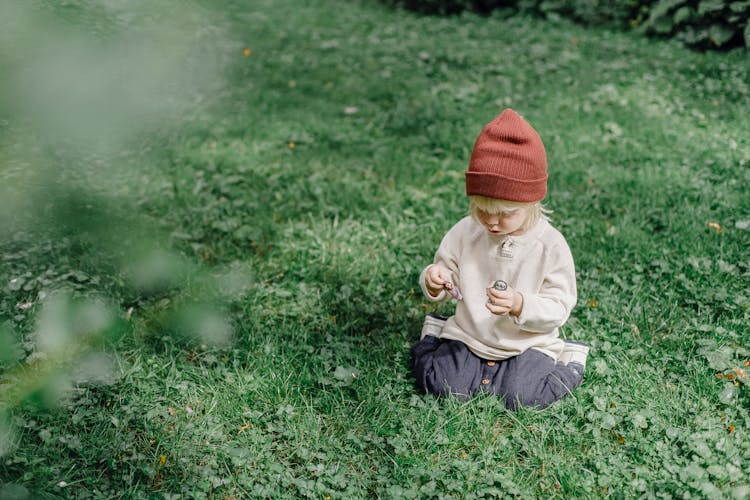 Little Child Playing Summer Garden