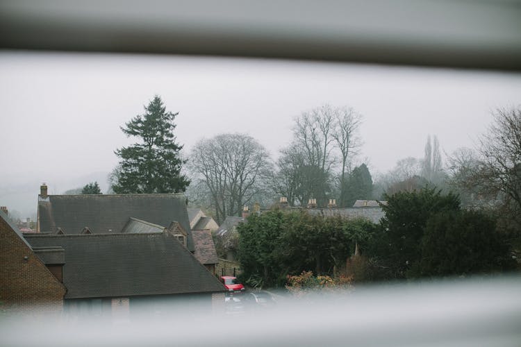 Suburban Neighbourhood Seen Through Window Blinds