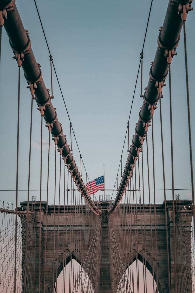 Brooklyn Bridge With American Flag