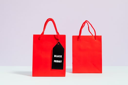 Red shopping bags with Black Friday sale tag perfect for promotions and discounts.