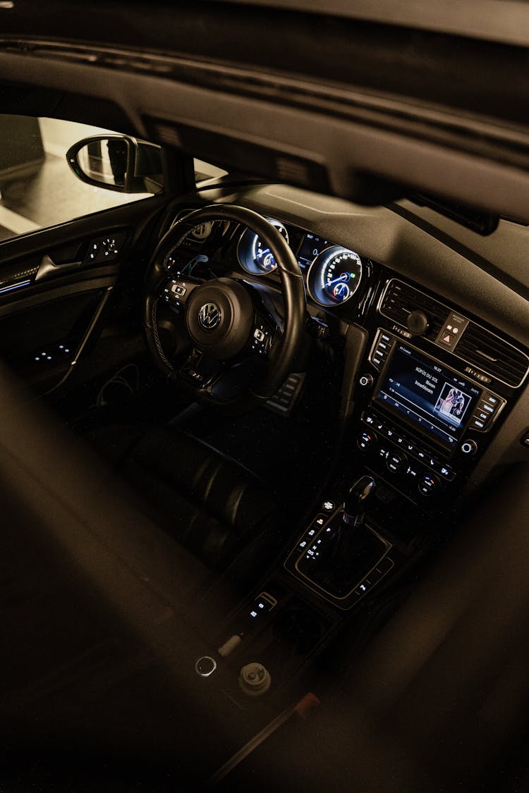 Black Interior Of A Volkswagen Car