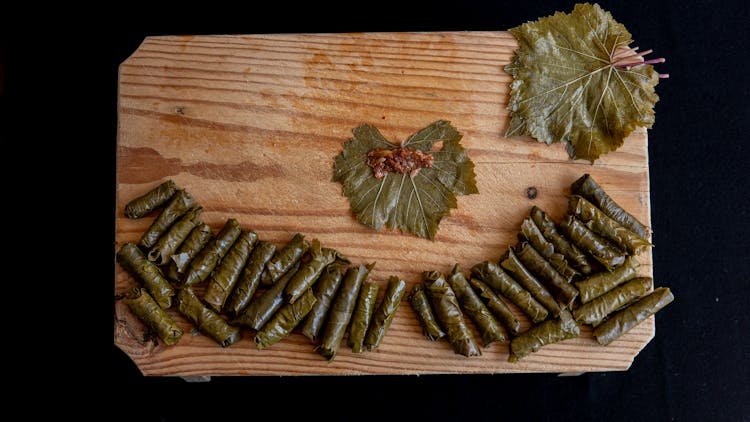 Dolma Rolls Near Grape Leaves With Chopped Meat