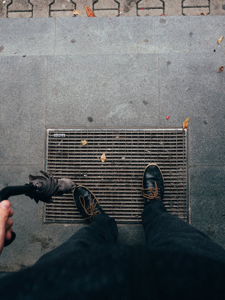 Crop Man In Dark Shoes With Umbrella