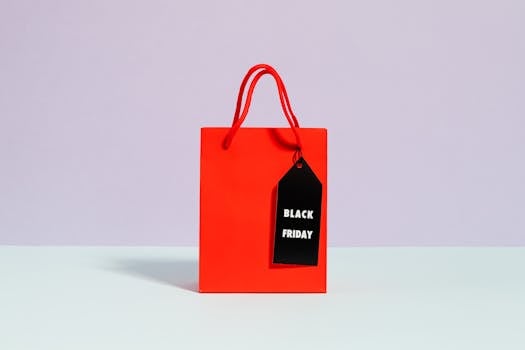 Vibrant red shopping bag with a Black Friday tag, perfect for sale promotions.