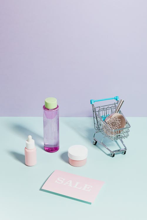 Shopping Cart Beside Cosmetic Products