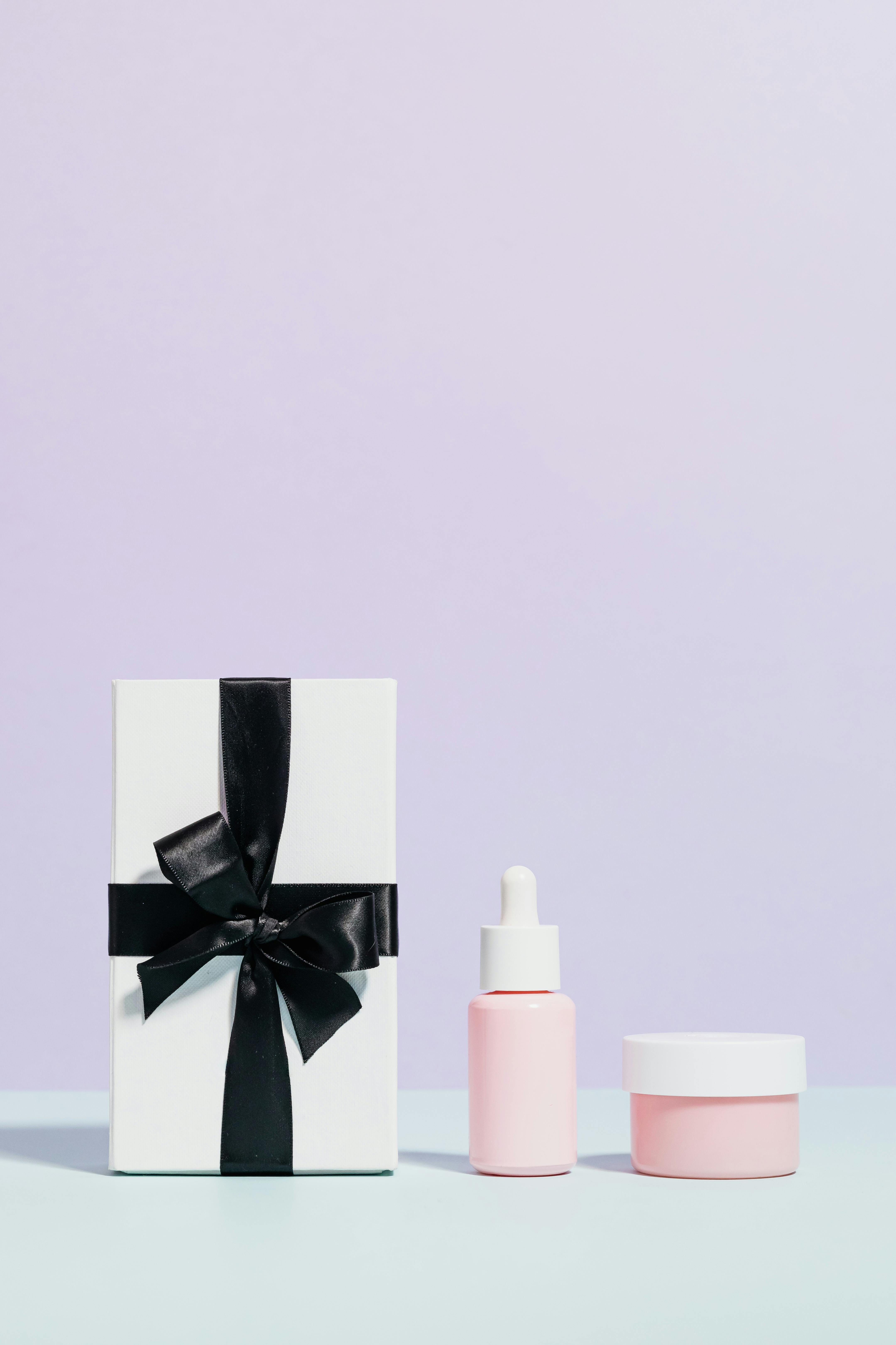 beauty products and gift box