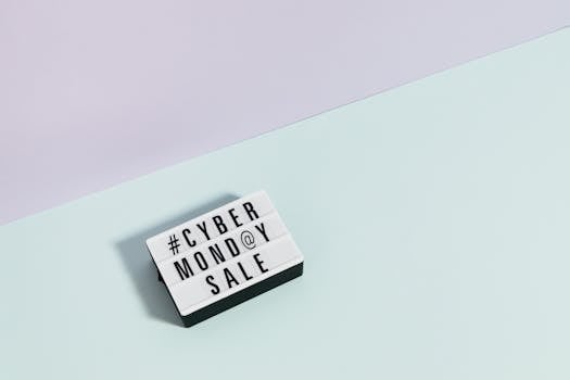 Modern minimalist image of Cyber Monday sale sign with pastel background.
