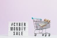 TCas Money On A Shopping Cart Beside A Cyber Monday Sale Signext
