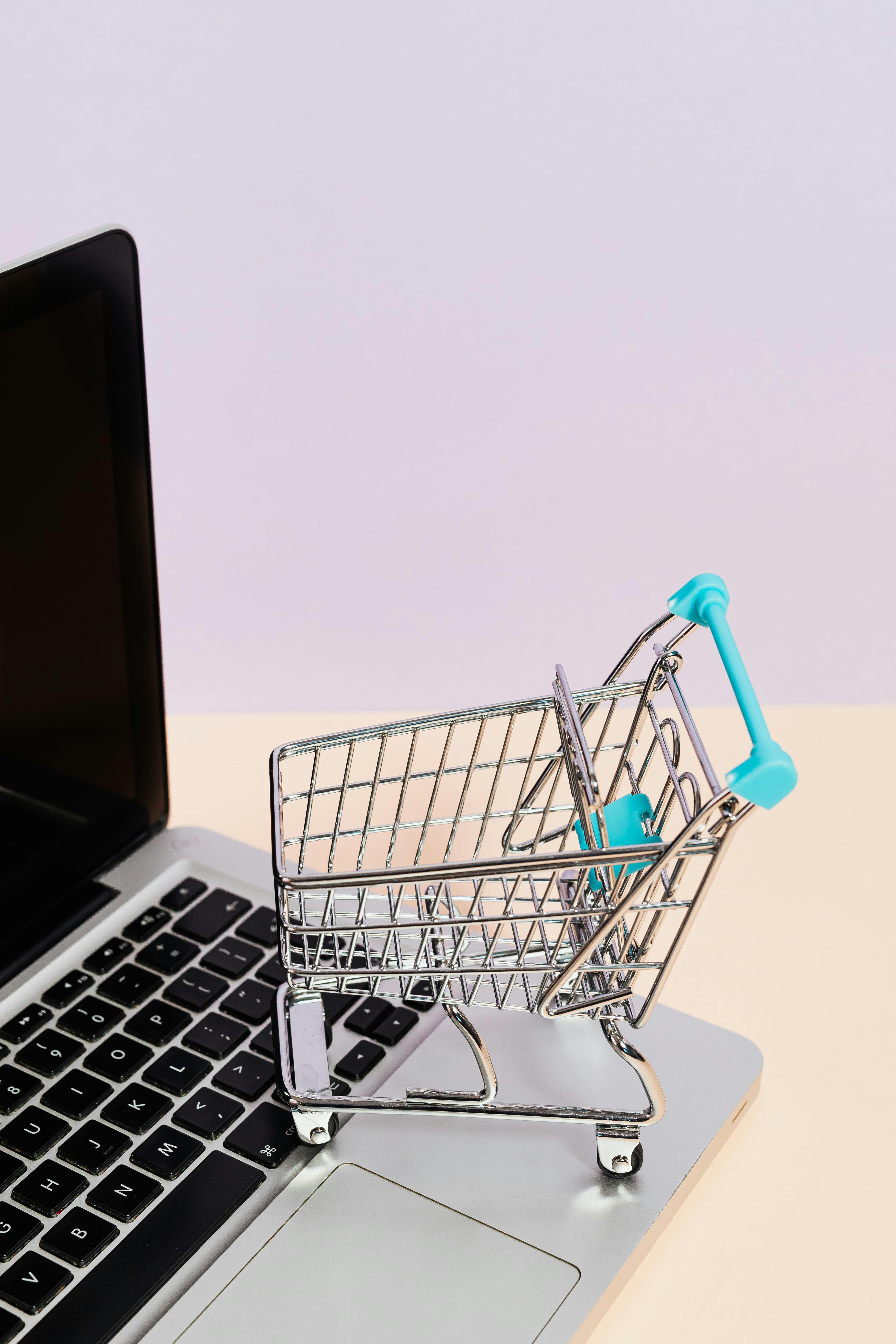 Free Shopping Cart on a Macbook Stock Photo