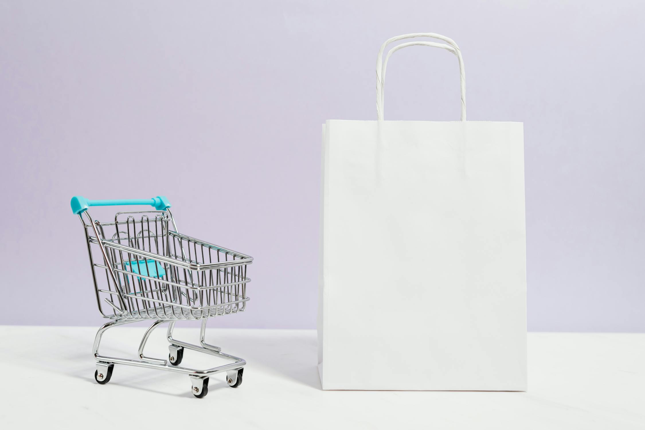 a shopping card and a bag