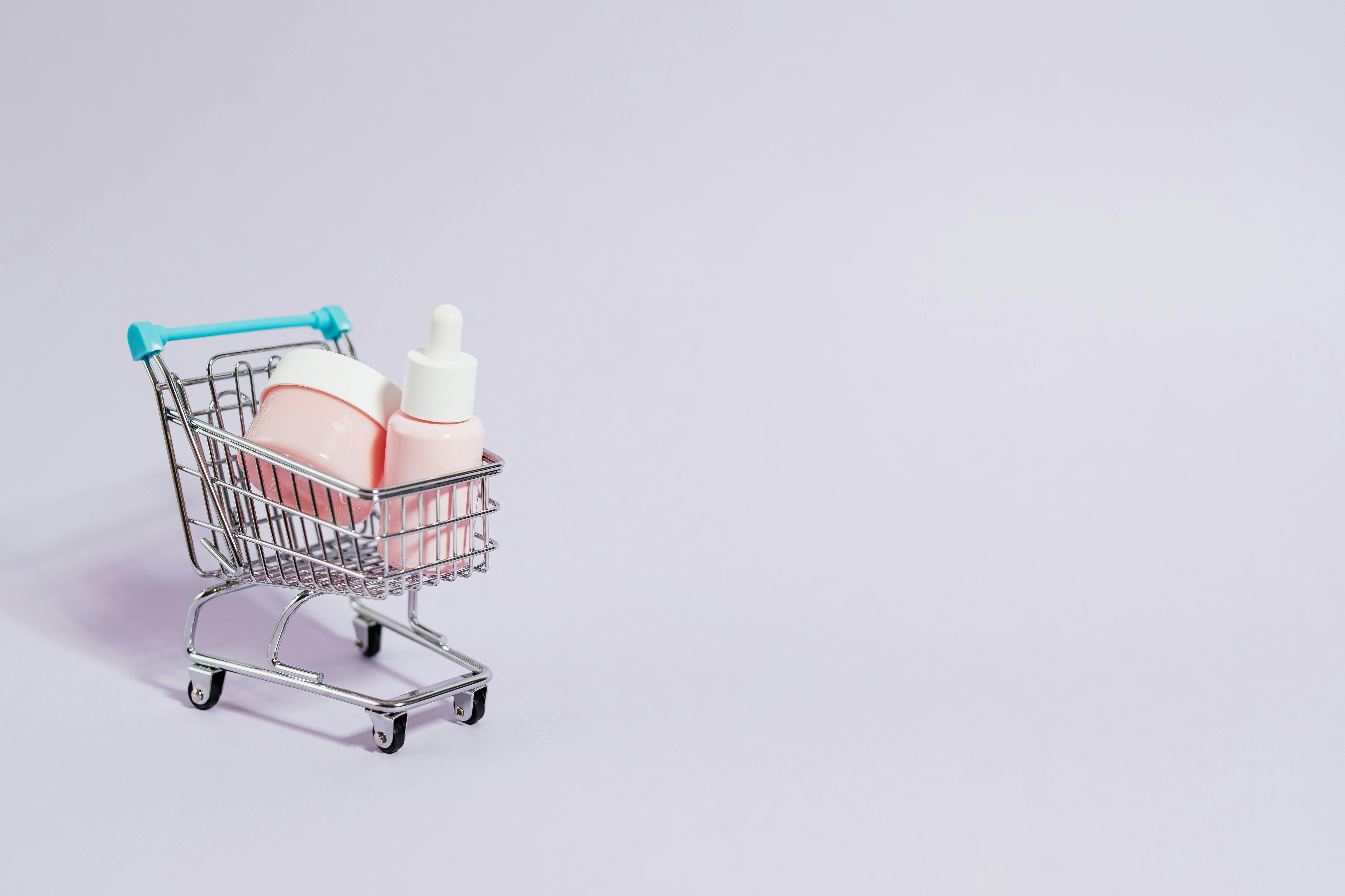 cosmetic products in a cart