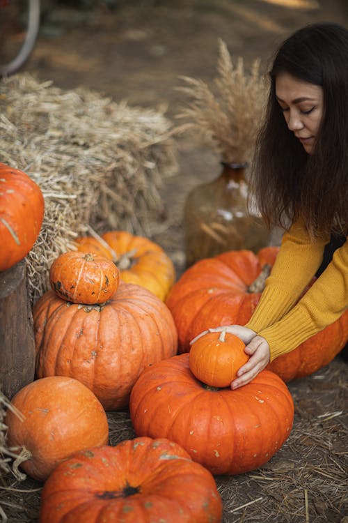 Woman Holding A Small Pumpkin