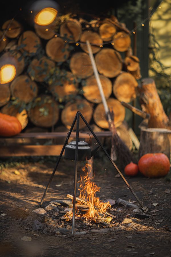 Scenic fall campsite with tents among autumn trees