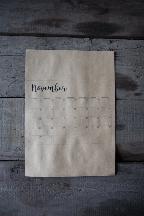 November Calendar on Gray Wooden Surface