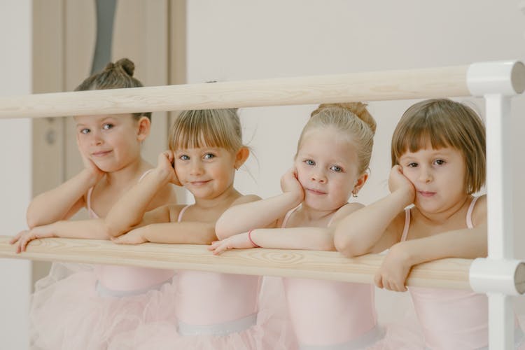 4 Little Girls Having Ballet Class