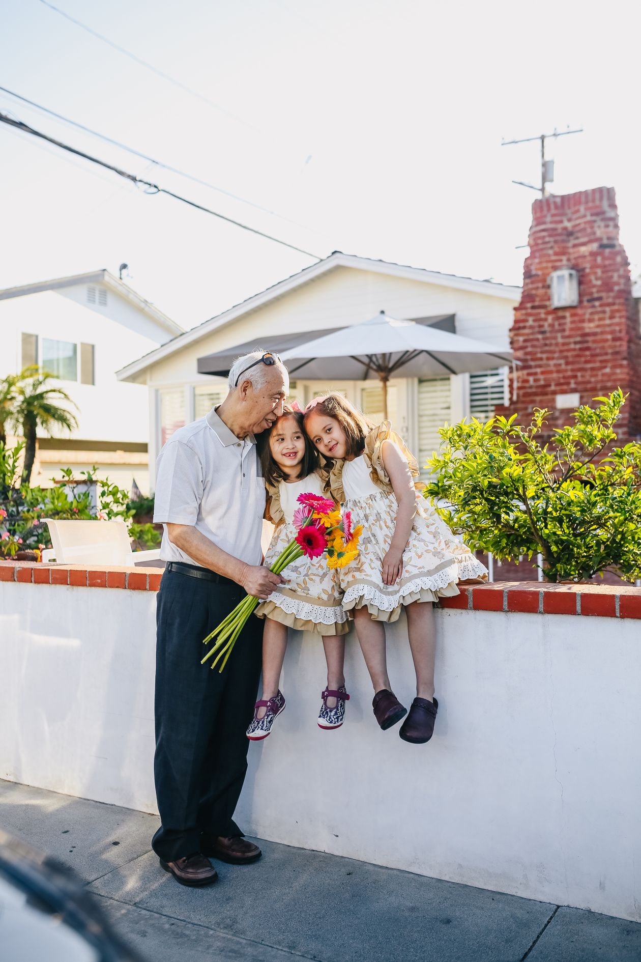 A grandfather with his grandchildren