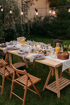 Food on Brown Wooden Table With Chairs and Plates with the Quote "Sports do not build character. They reveal it." written on it and have average color value #4D432E