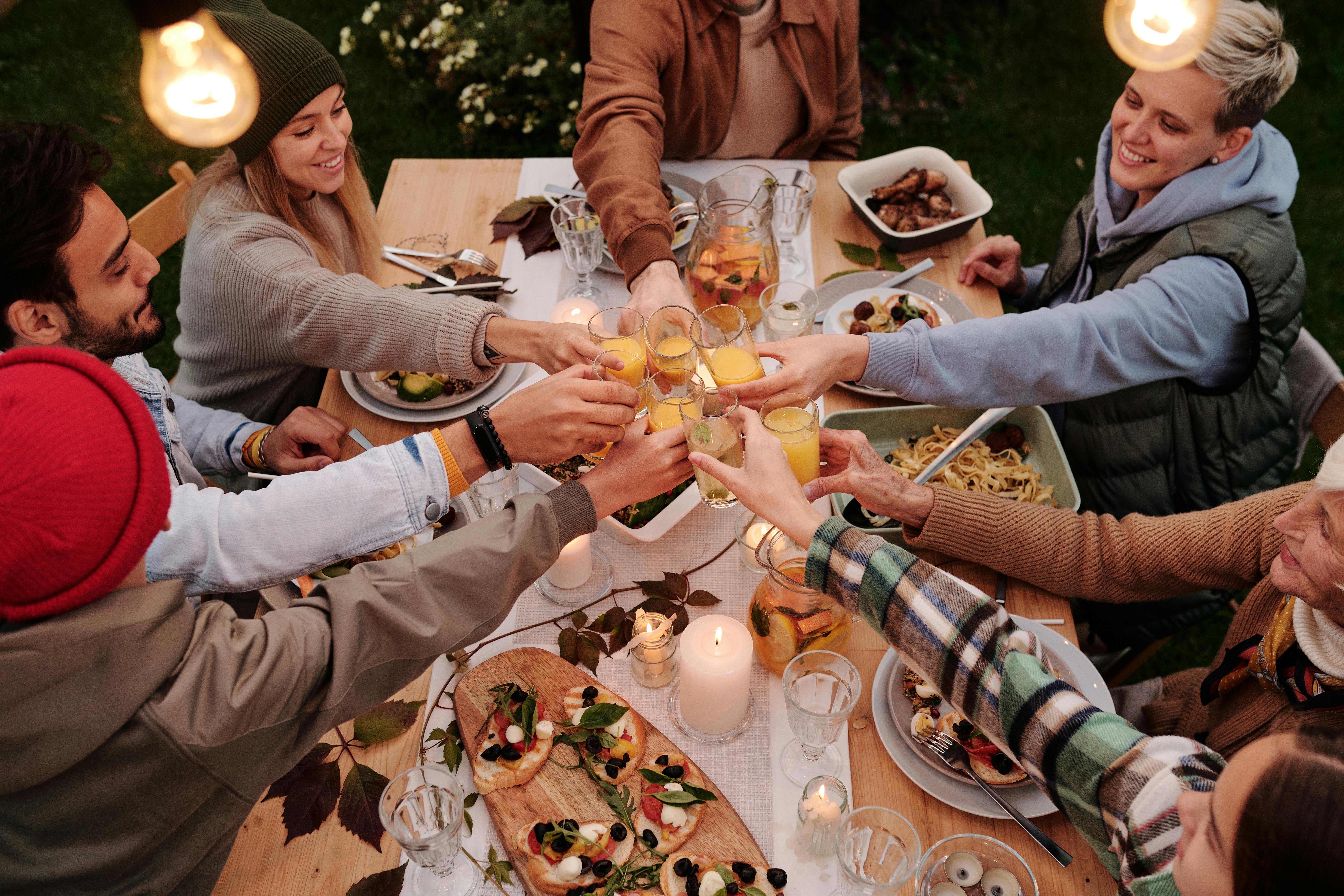 family doing a thanksgiving toasts