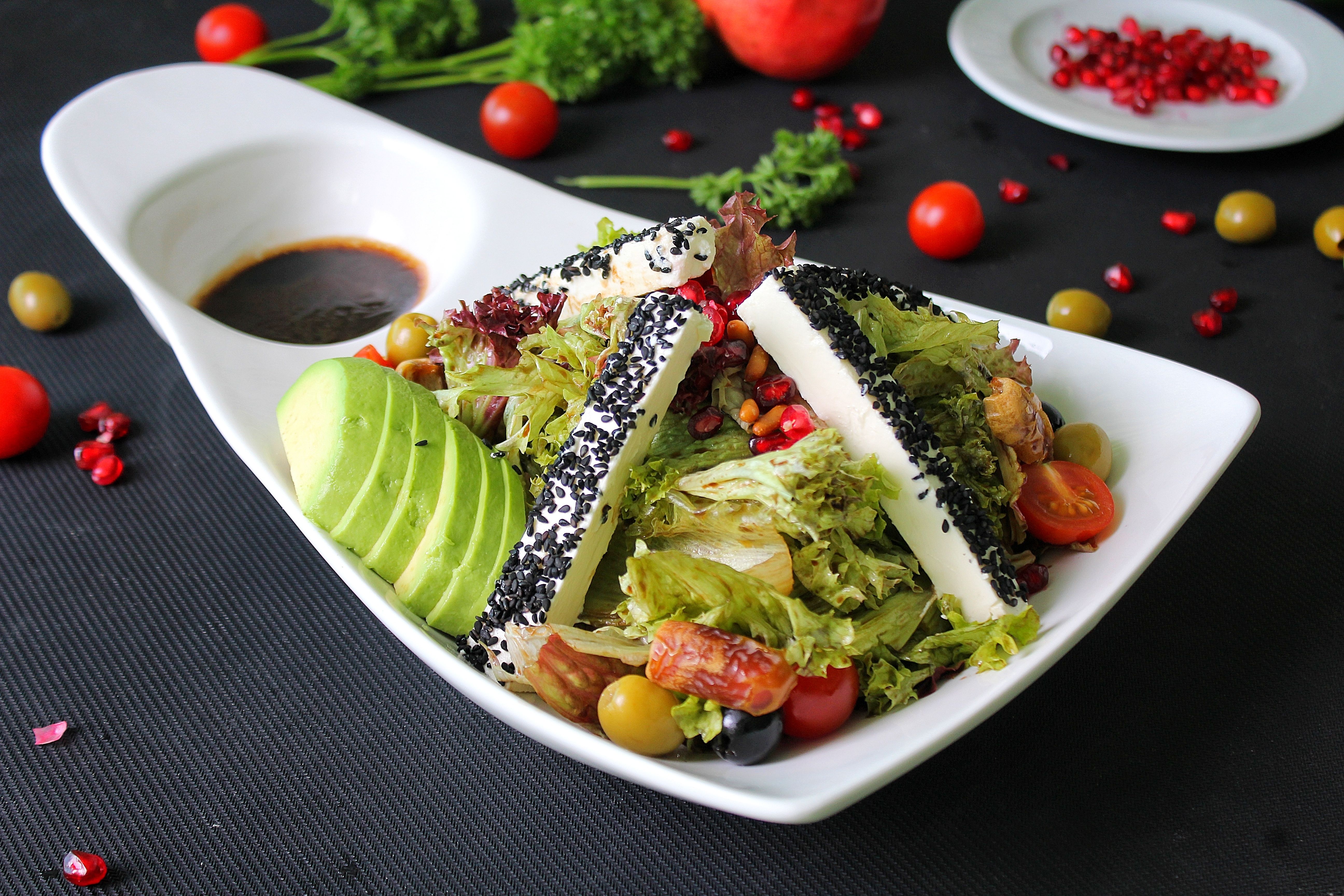 Sesame-Ginger Greek Salad with Toasted Seeds