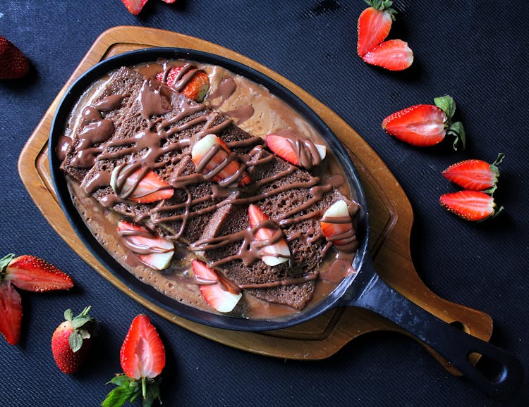 Chocolate Crepes With Fruit In Pan