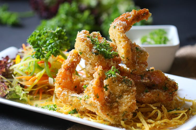 Close Up Photo Of Fried Shrimp On Plate