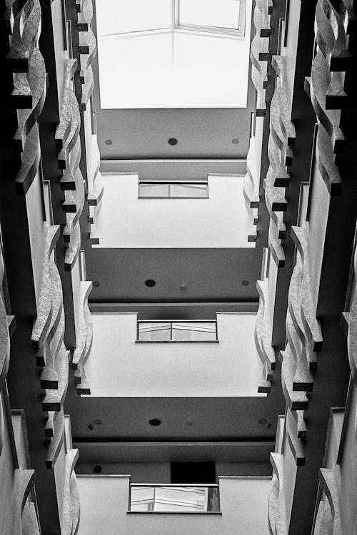 Monochrome Shot of the Interior of a Building