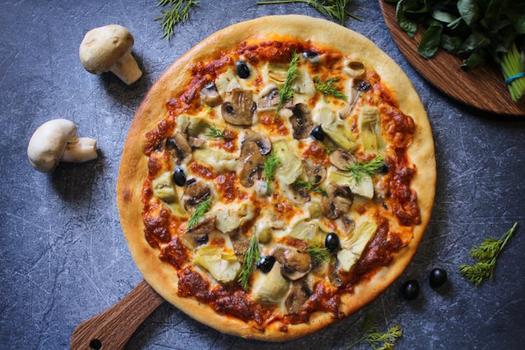 Pizza With Mushrooms And Olives