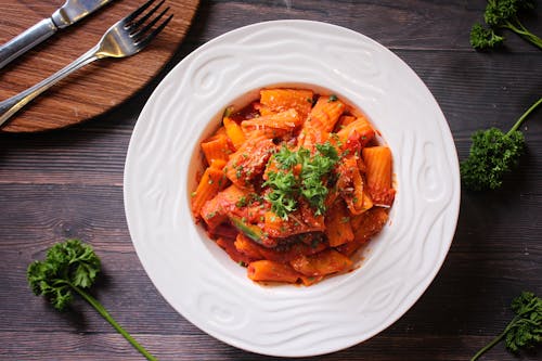 Pasta Dish on White Ceramic Plate