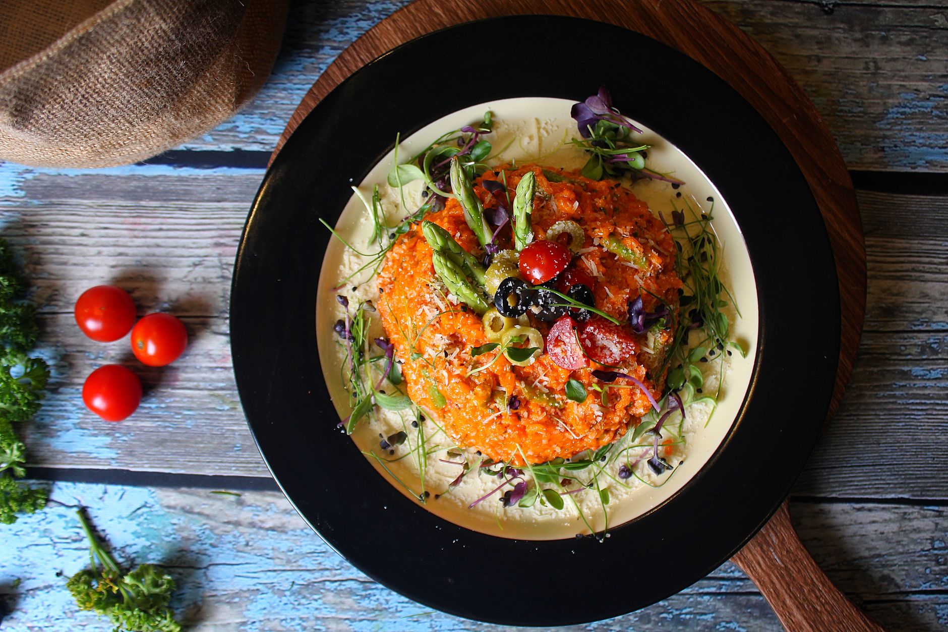 Creamy Slow Cooker Asparagus Barley Risotto in a bowl