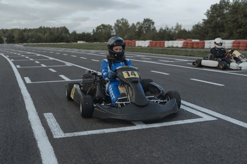 Man Riding on Go Kart On Starting Line