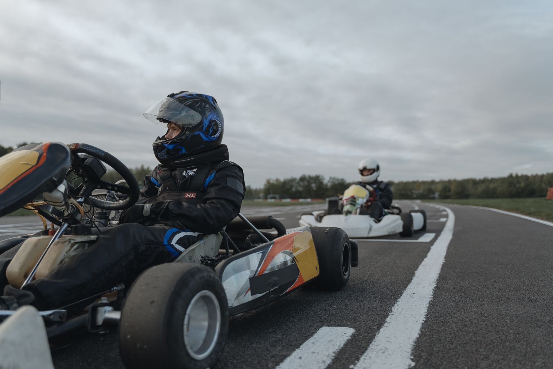 Go-karts racing on the track