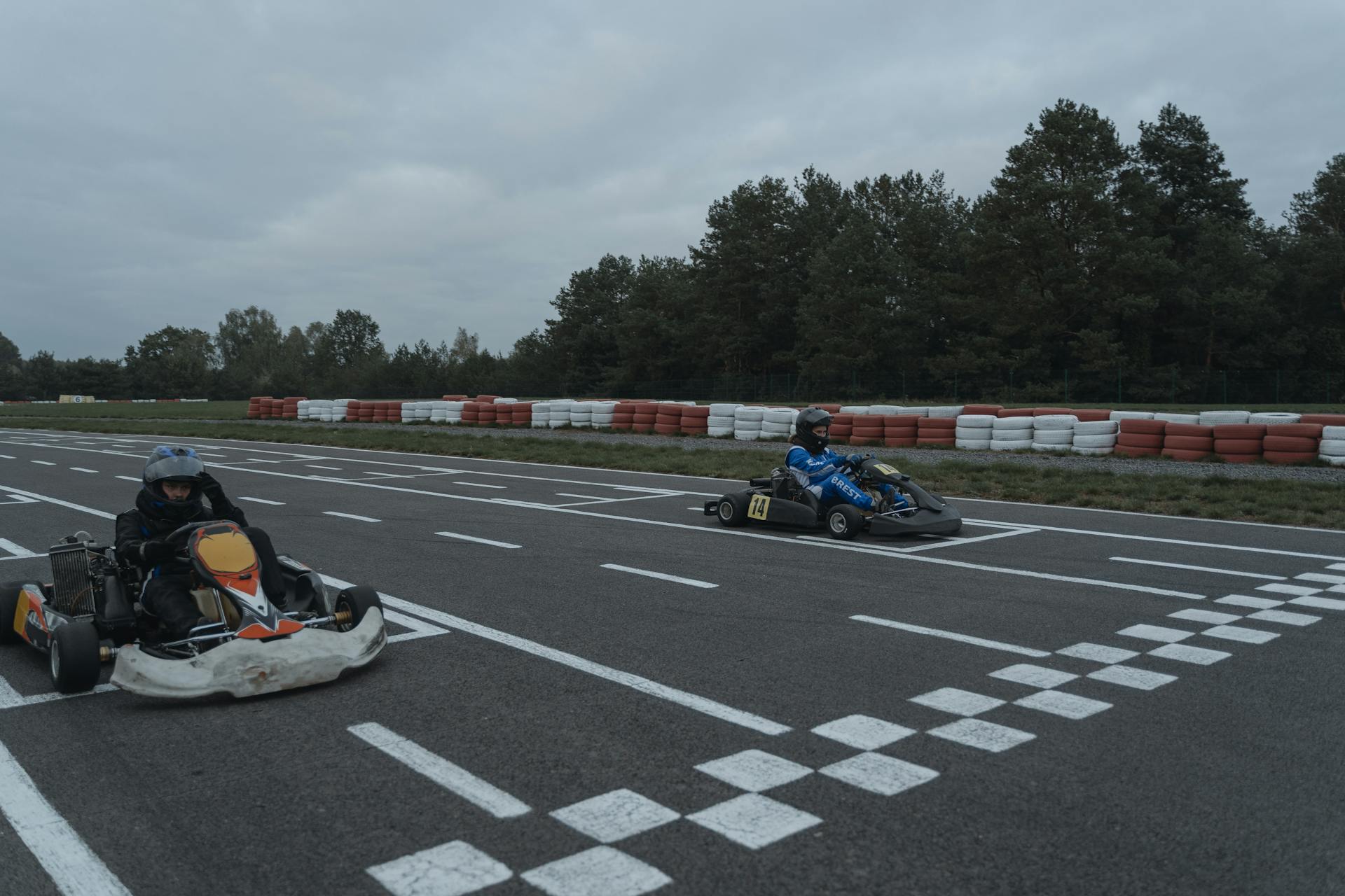 Go Kart Racers on the Starting Line of a Race Track