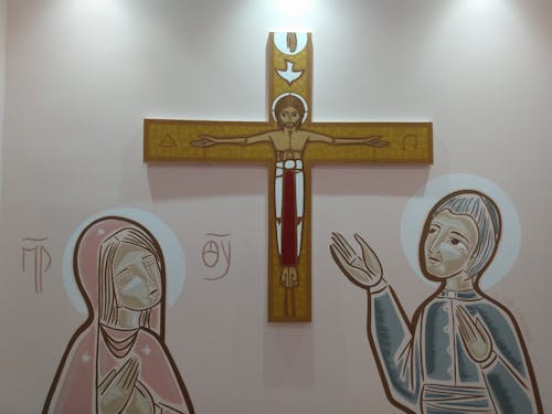 Close-up of Religious Art Picturing Jesus on the Cross