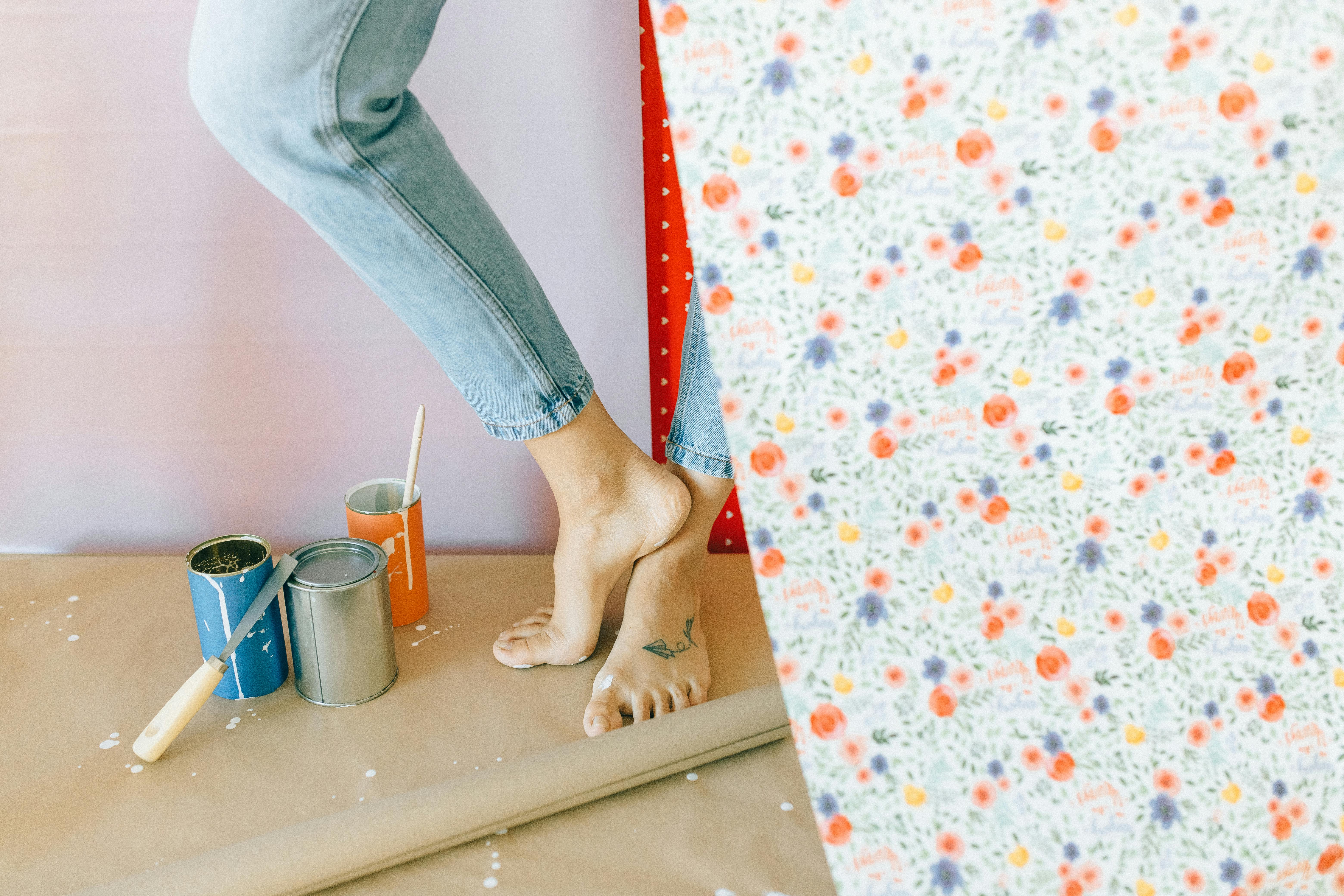 patterned fabrics and painting woman