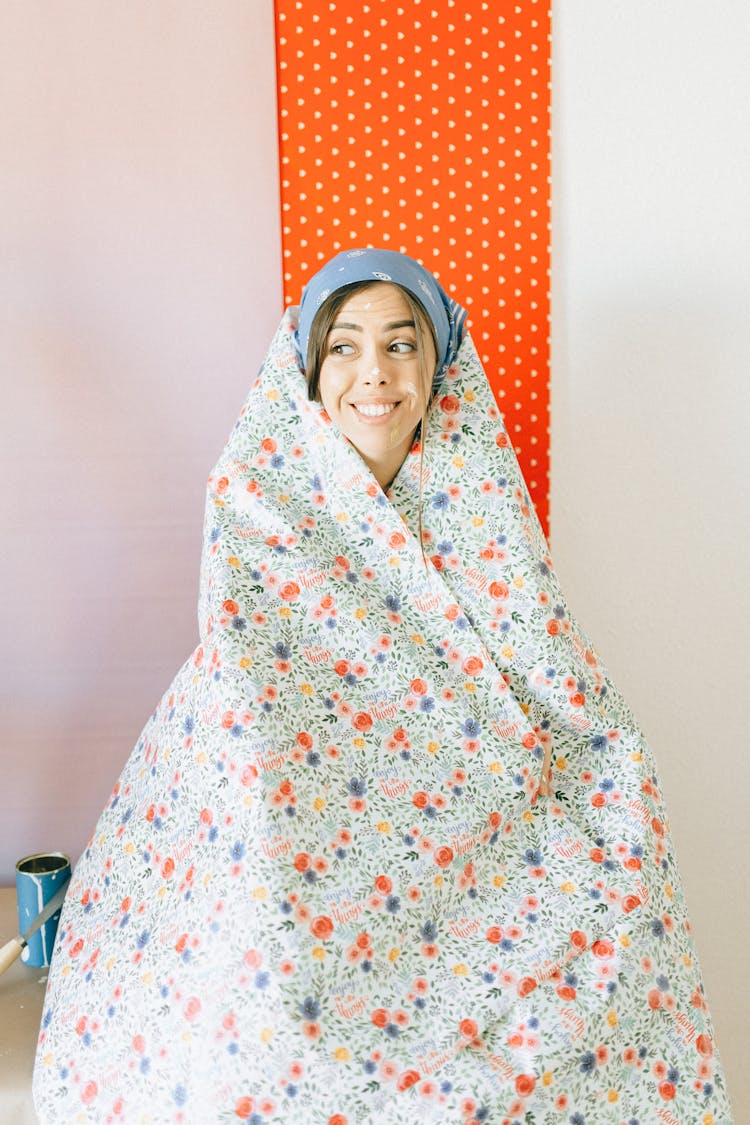 Woman Covered In Floral Gift Wrap