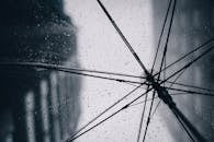 Rain droplets on wet transparent umbrella