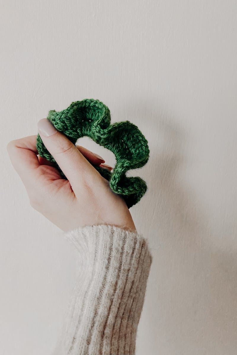 Woman in sweater with handmade scrunchie