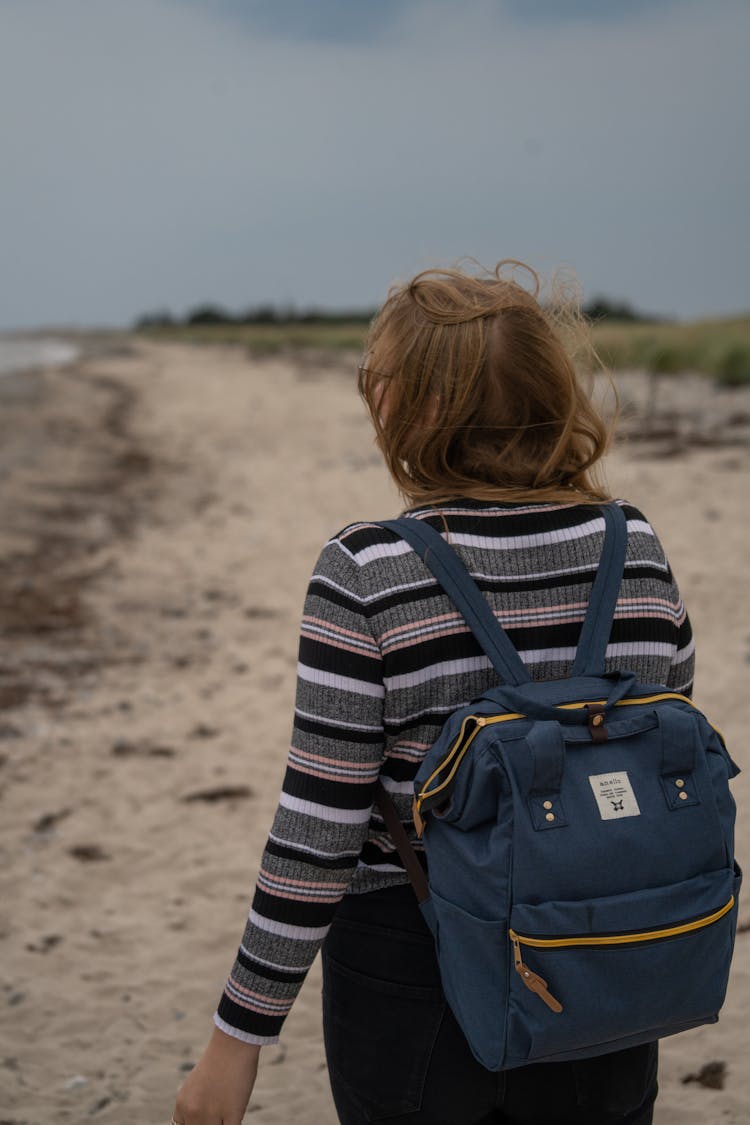 Back View Of Person Wearing Blue Anello Backpack