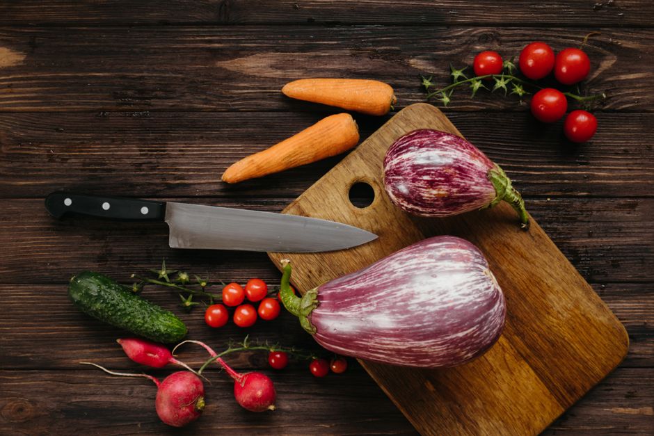 fresh eggplant chopping board