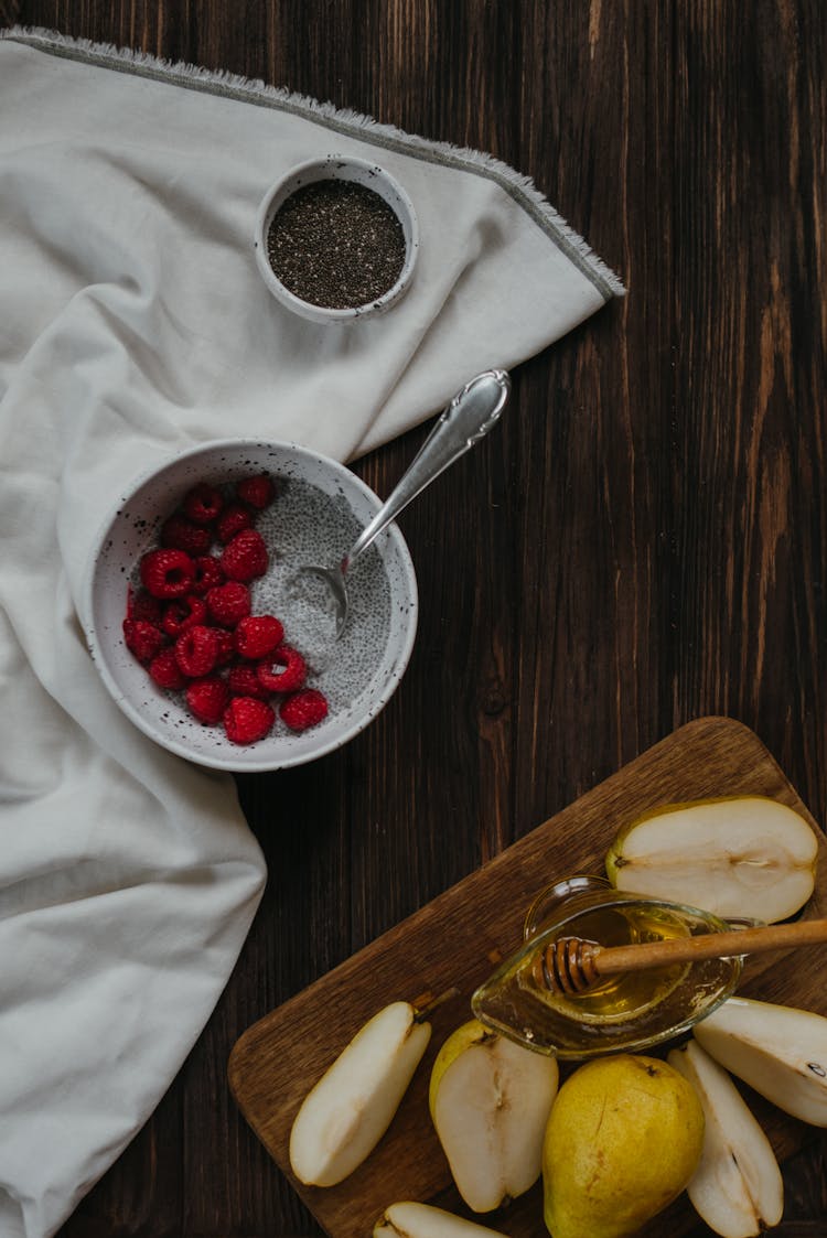 Chia Yogurt With Raspberry And Pears