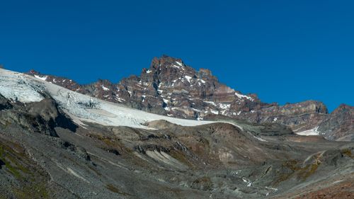 Free Majestic snow-covered mountain peak under clear blue sky, ideal for winter and nature themes. Stock Photo