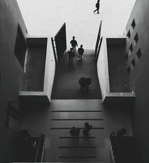 Free Grayscale Photo of People Walking on Stairs Stock Photo