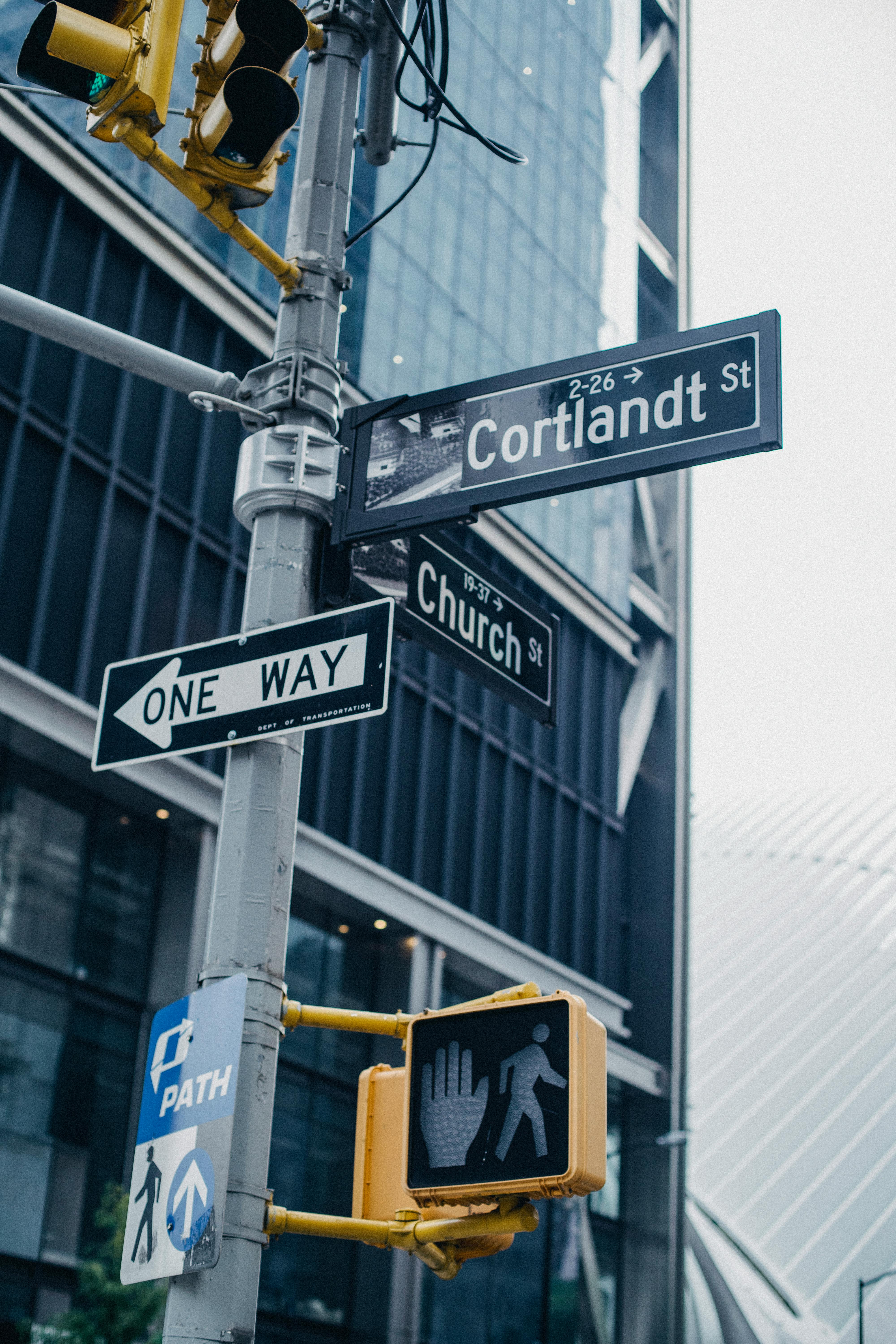 The URL is likely to lead to an image of directional road signs on a pillar, which can be found on Pexels.