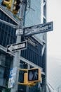 Directional road signs on pillar