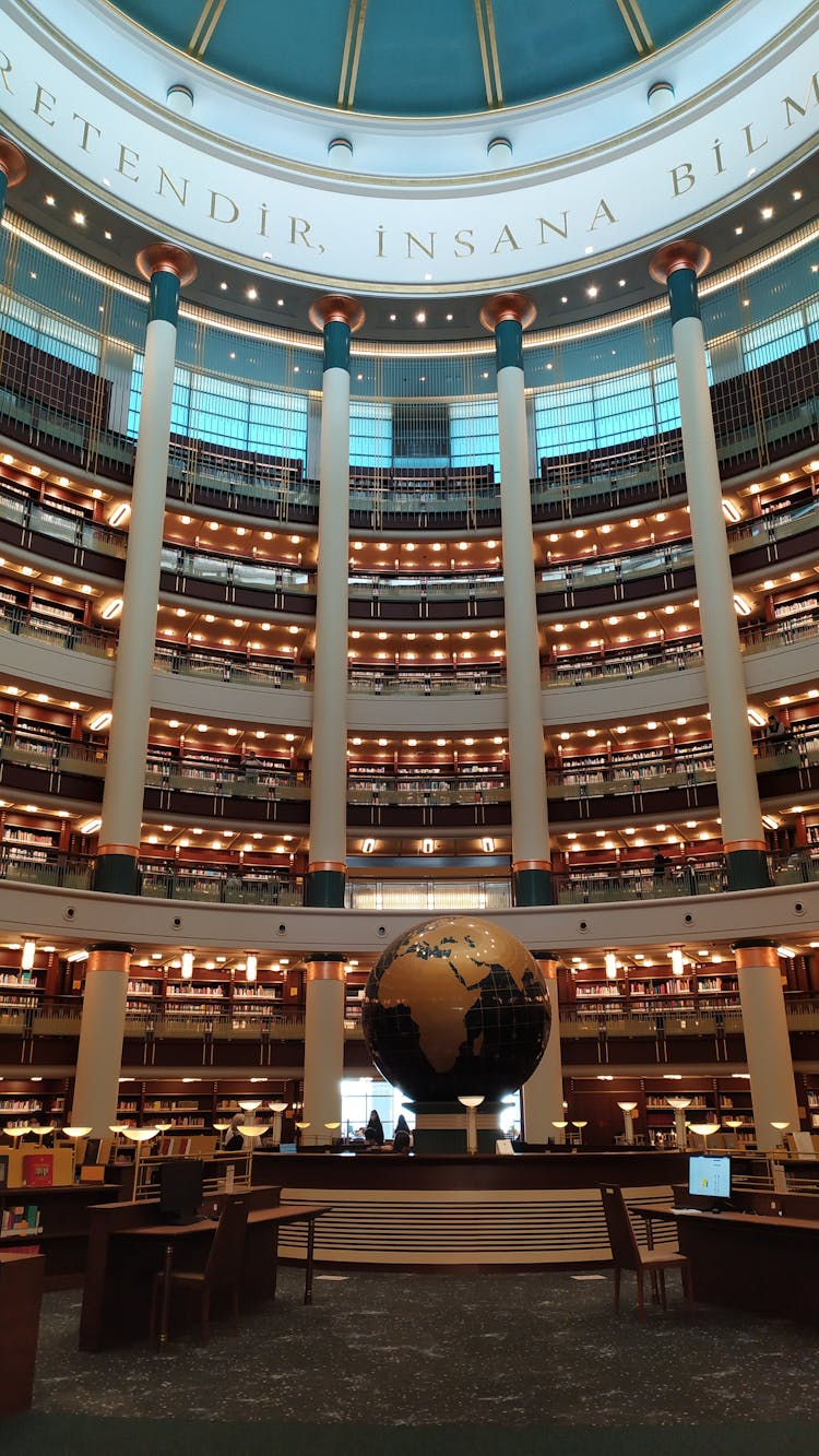 Interior Of A Building With A Globe