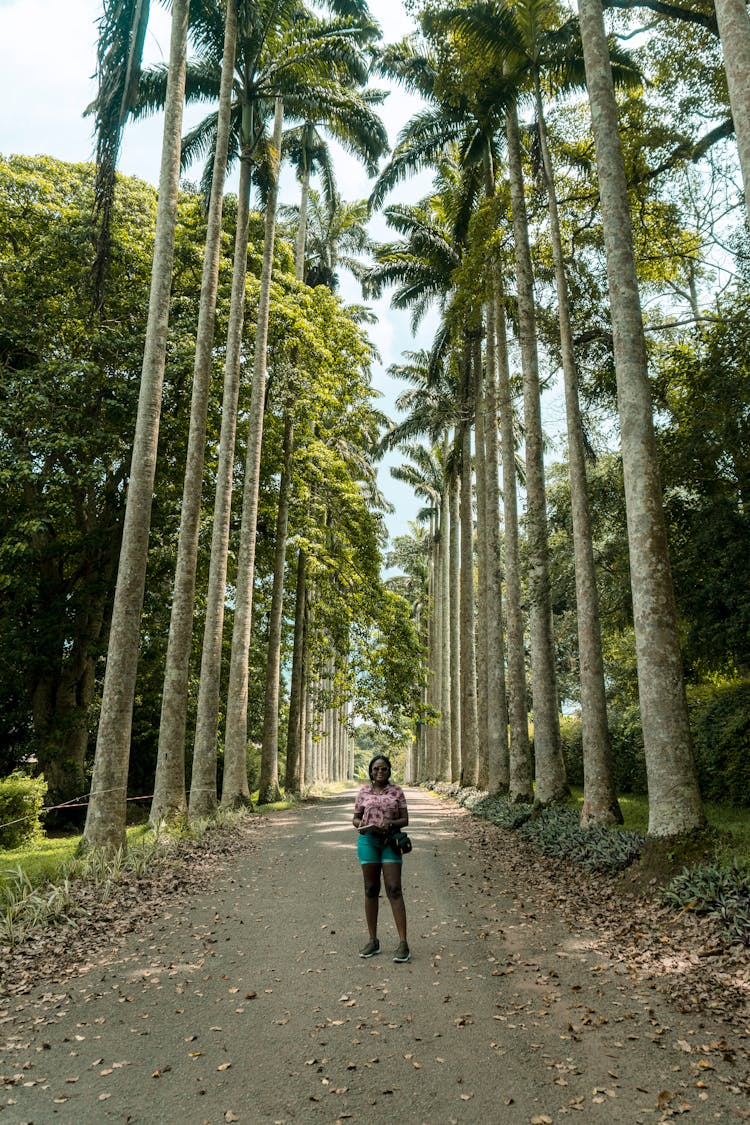 Woman Standing On A Paved Road 