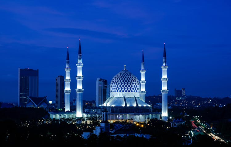 Illuminated Mosque At Night