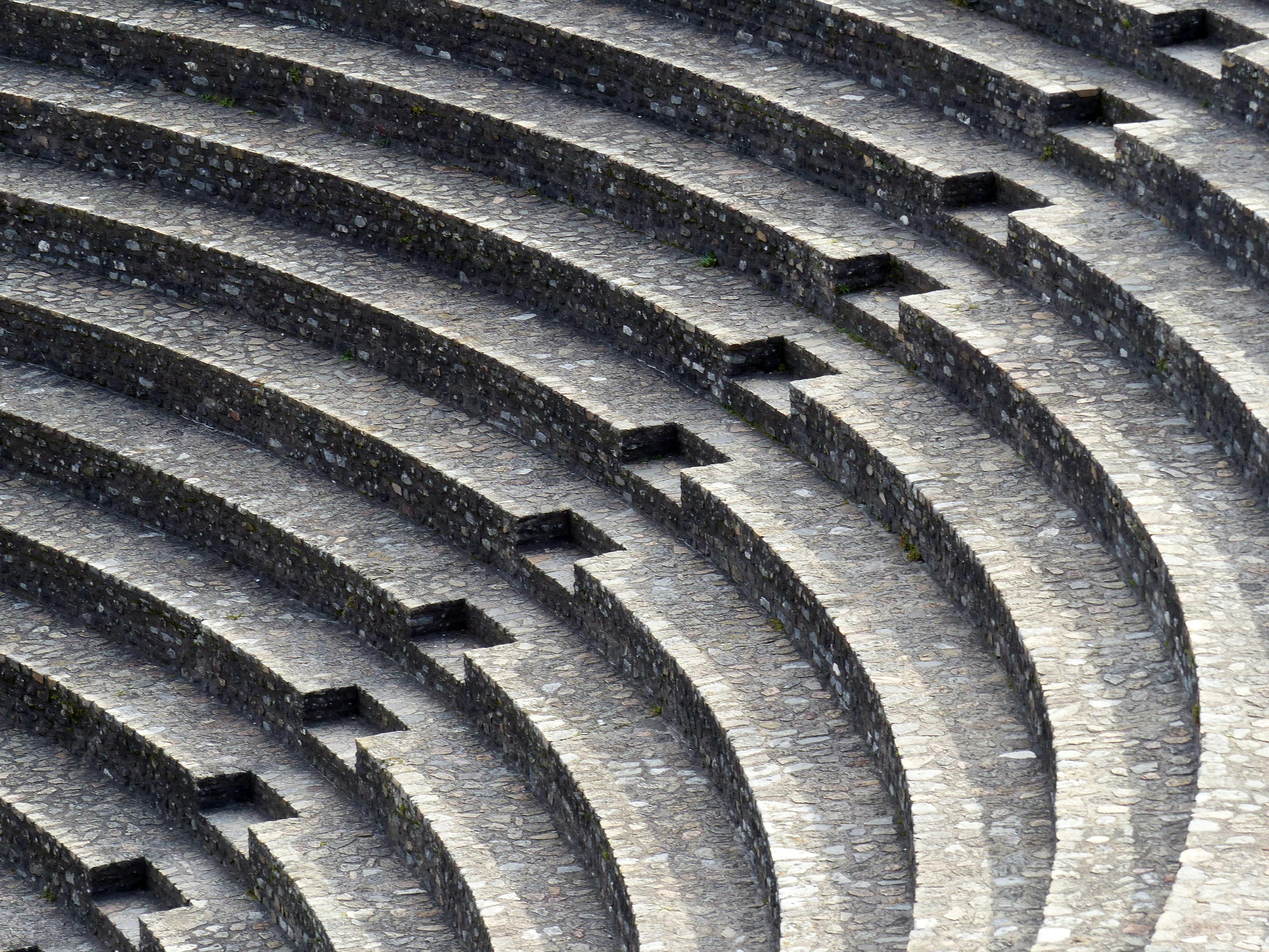 Free Stone steps of an amphitheater in Lyon, showcasing geometric symmetry and architectural design. Stock Photo