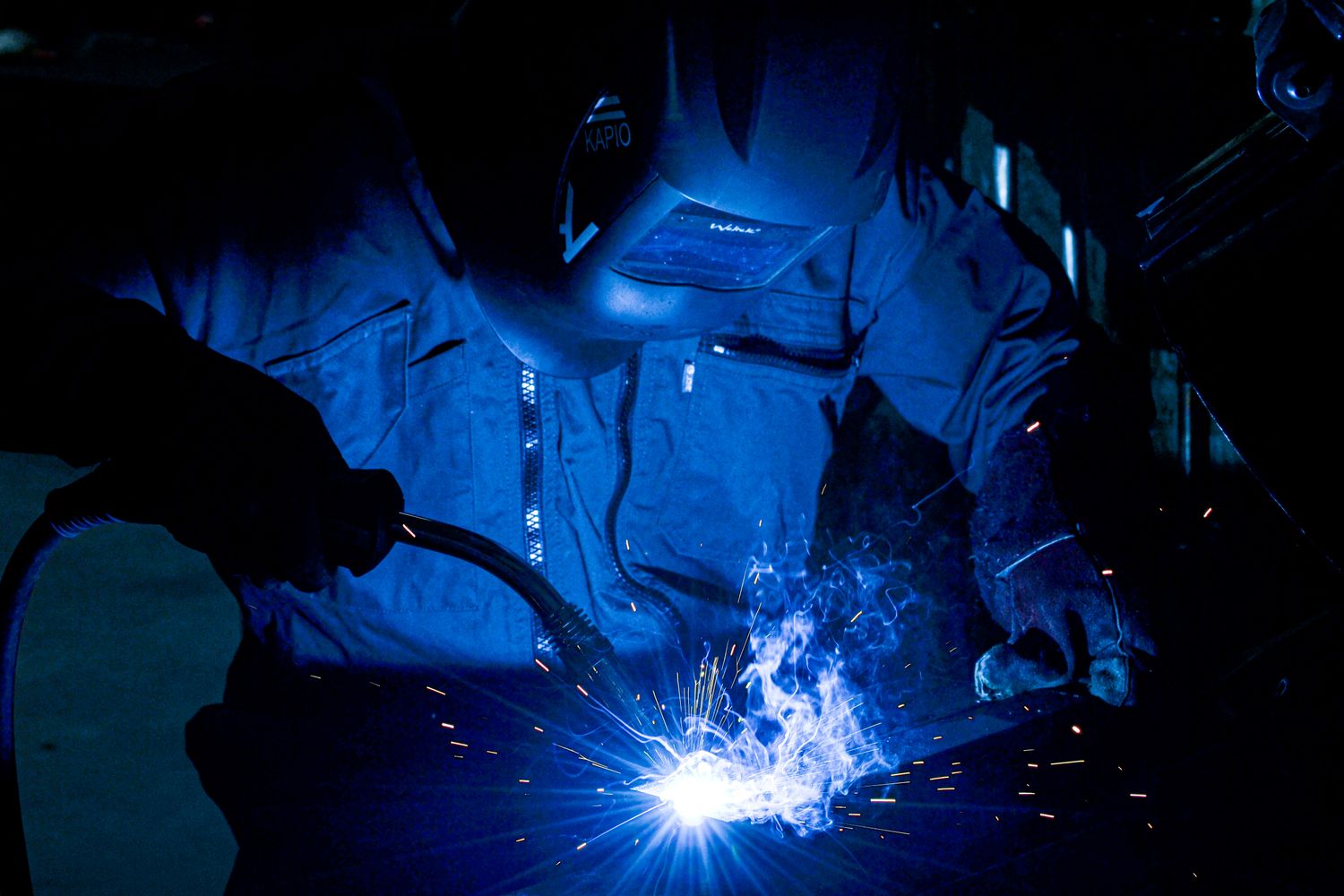 Welding student working