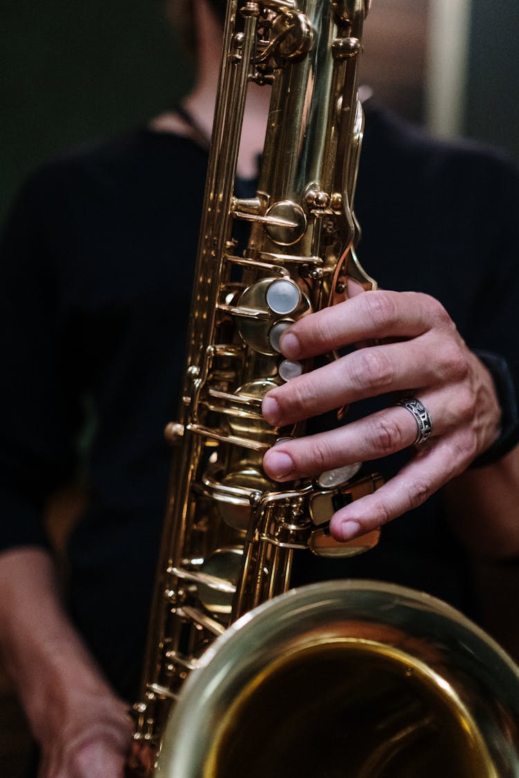 Person Holding Brass Saxophone